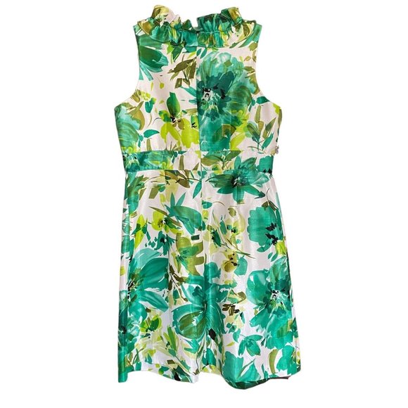 Coldwater Creek Womens 16 Ruffle Neck Floral Summer Shift Dress Green Tropical - Picture 6 of 13